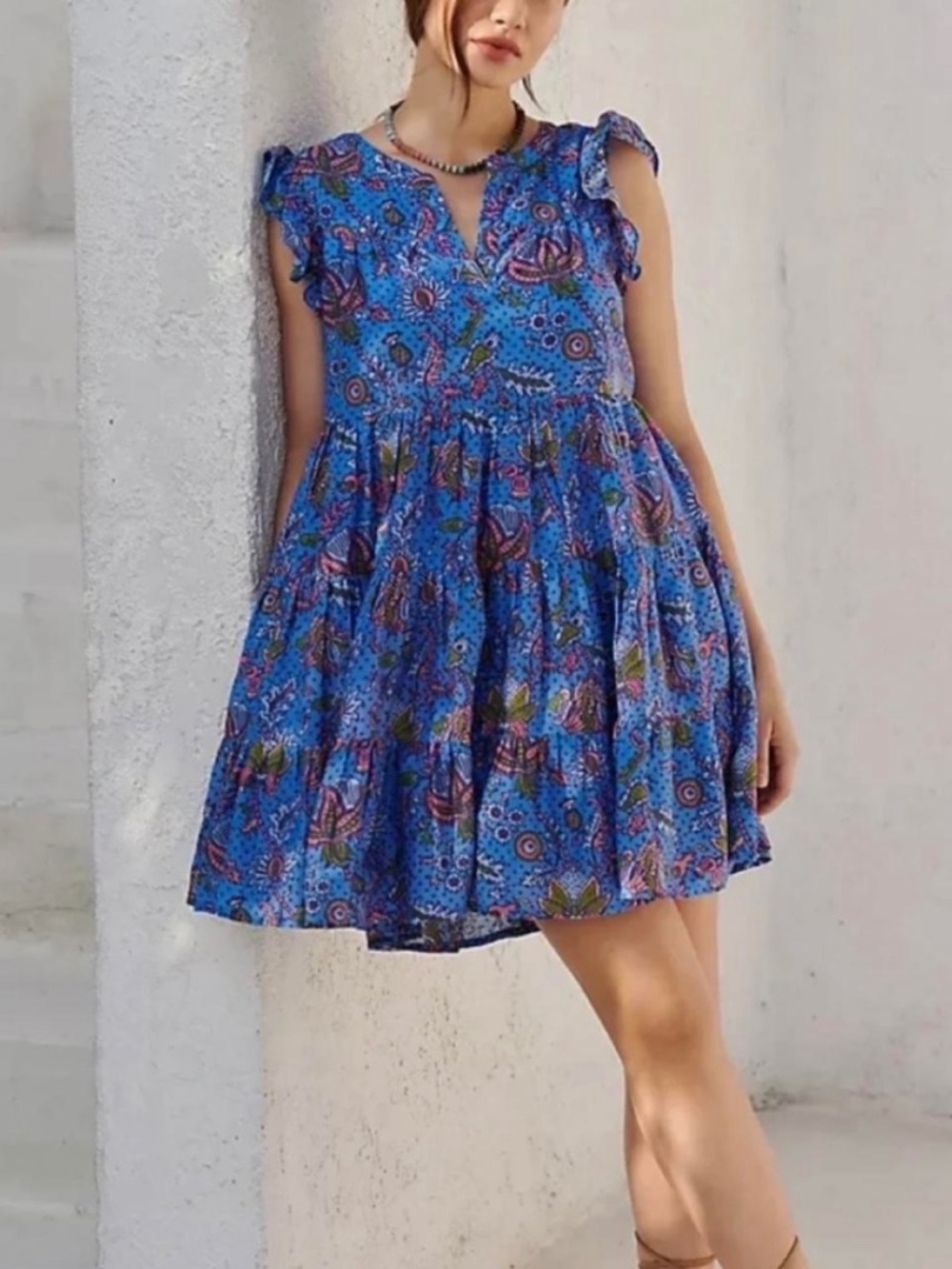 Roller Rabbit Pippa Blue Paisley Cotton Silk Babydoll Minidress Small $178